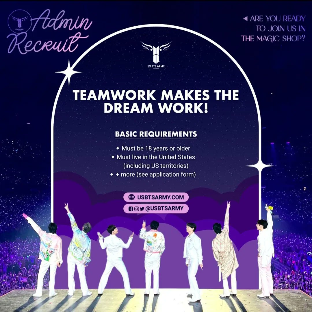 USBTSARMY's tweet photo. ๐๐Calling all US ARMY! ๐๐
We're looking for volunteers to join our team!
FB, IG, Website, Graphics, Research & X/Twitter
๐Let's spread the love for BTS! ๐
To learn more about US BTS ARMY go here โคต๏ธ
๐ https://t.co/iT71WGOKvv
#USBTSARMY https://t.co/w3JdT8Dh23