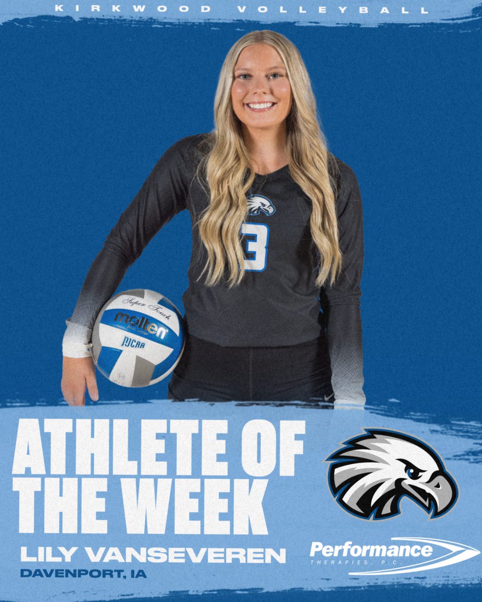 KirkwoodEagles's tweet photo. ＶＯＬＬＥＹＢＡＬＬ

Congrats to Lily Vanseveren on athlete of the week honors!  In the Region 11 Tournament, Lily totaled 53 digs and 12 assists from her libero position to help the Eagles go 3-0 at the tournament.

#GoEagles🦅🏐 |  
@KCC_VB https://t.co/779EBEYfsr