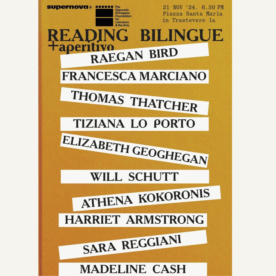 ditrapanofdn's tweet photo. On Thurs., Nov. 21 our Fall '24 residents will be reading alongside authors from Rome and Florence. This completely bilingual event will take place at the gorgeous Spazio Supernova in Trastevere. https://t.co/BTmjzEZife