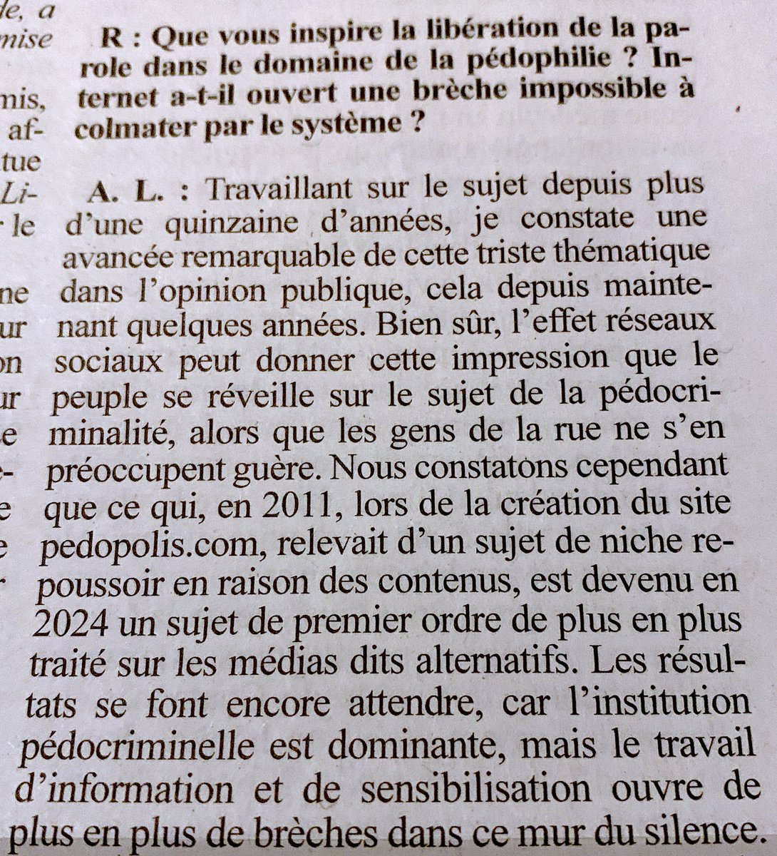 mk_polis's tweet image. Le journal Rivarol m'a ouvert ses colonnes pour un entretien intitulé « la face occulte de la pédocriminalité », à retrouver cette semaine chez tous les bons et courageux marchands de journaux ! Bonne lecture !
#pédocriminalité #sectes