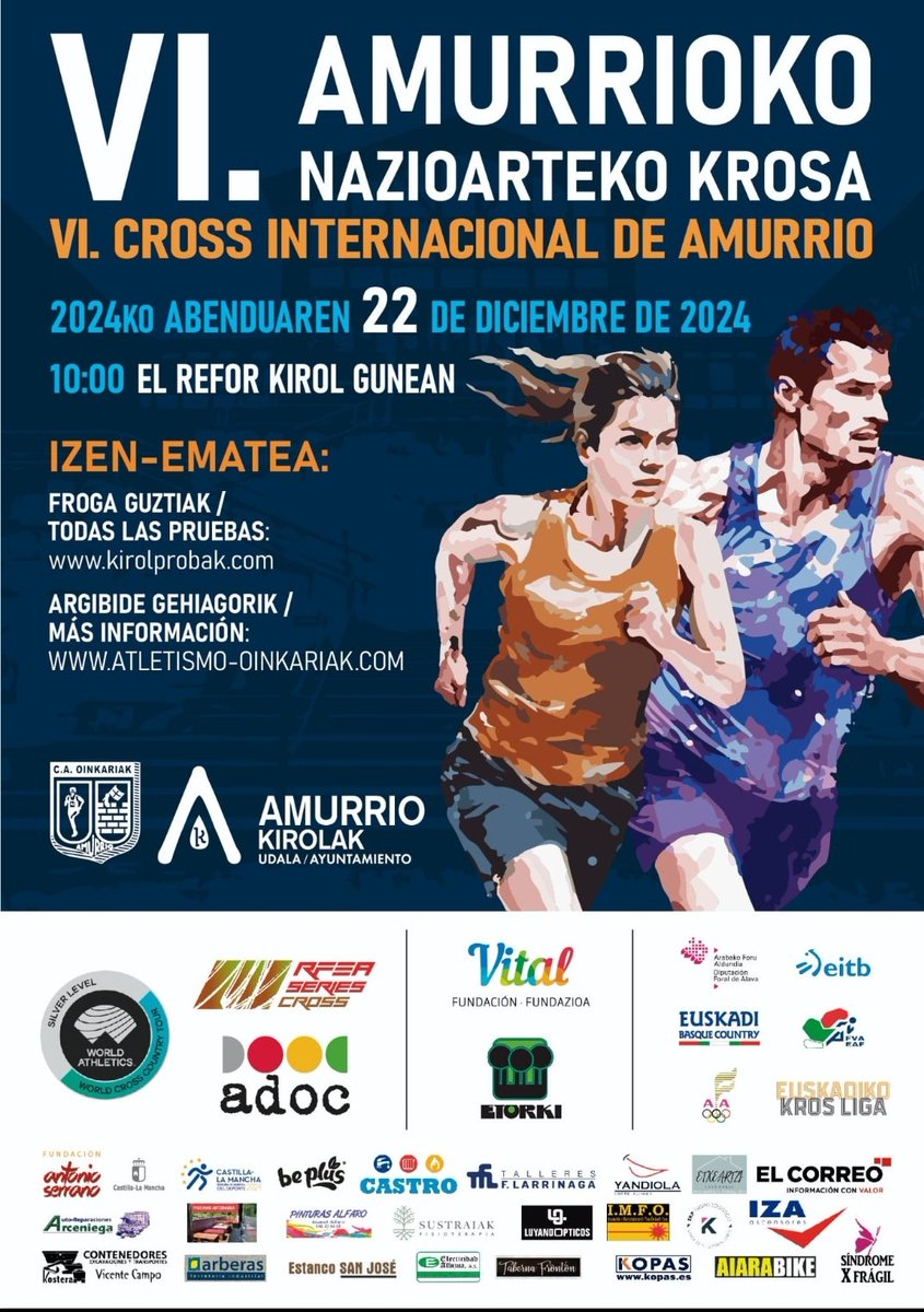 ¡Os presentamos el cartel de este año!  Que ganas de que llegue el 22 de diciembre. Las inscripciones se abrirán el próximo 25 de noviembre en la web kirolprobak.com. Toda la información en nuestra web atletismo-oinkariak.com
<a href="/AmurrioUdala/">Amurrio Udala Ayto</a> <a href="/asociacionADOC/">ADOC</a> <a href="/VitalFundazioa/">Fundación Vital</a>