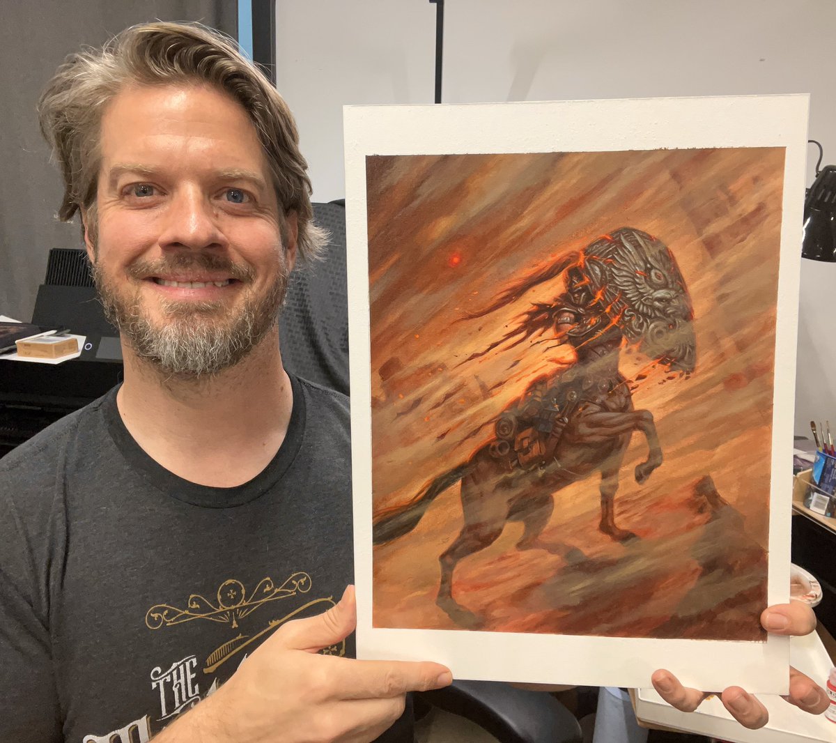 Here’s my most recently revealed Magic Card. Abrade, for MtG Foundations.

Acrylics on illustration board.

#mtg