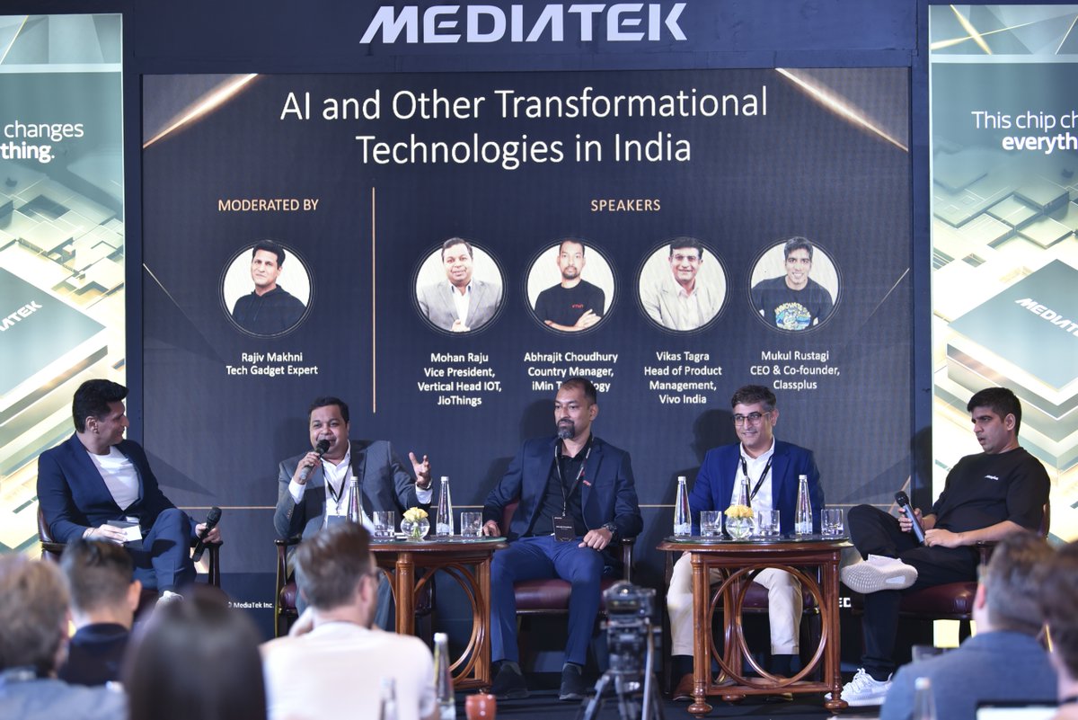 .@rajivmakhni moderated a panel with <a href="/ClassplusApps/">Classplus</a>, Jio Things, iMin Technology, and <a href="/Vivo_India/">vivo India</a> to discuss how AI is transforming education, payments, smartphones, transportation, and beyond. #MediaTekIndia