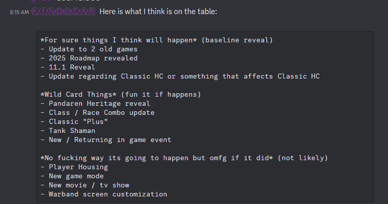 kindosar's tweet photo. This is what I had for the event.  The baseline reveal was obvious, but I actually got a few of the random guesses and the 2 of the not likely things. https://t.co/5smA3QawW9