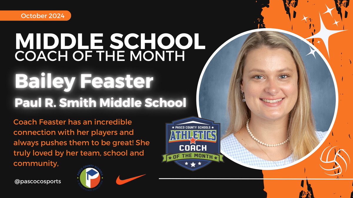 Pasco County Sports (@pascocosports) on Twitter photo Pasco County Sports
Middle School - October Coach of the Month!!!
Bailey Feaster - Paul R. Smith Middle School🏐
<a href="/PRSMS_Eagles/">Paul R. Smith Middle</a> <a href="/pascoschools/">Pasco County Schools</a> Pasco County Sports
Middle School - October Coach of the Month!!!
Bailey Feaster - Paul R. Smith Middle School🏐
<a href="/PRSMS_Eagles/">Paul R. Smith Middle</a> <a href="/pascoschools/">Pasco County Schools</a>