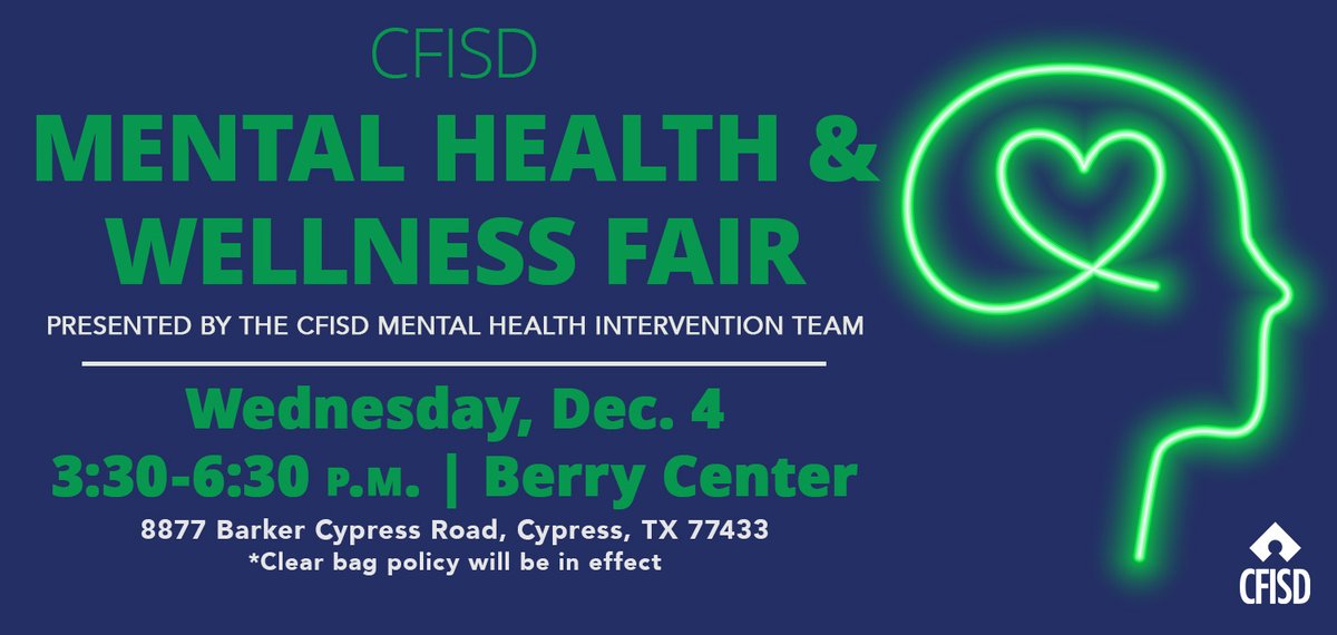 cyspringsccs's tweet image. CFISD Mental Health &amp;amp; Wellness Fair is happening soon!