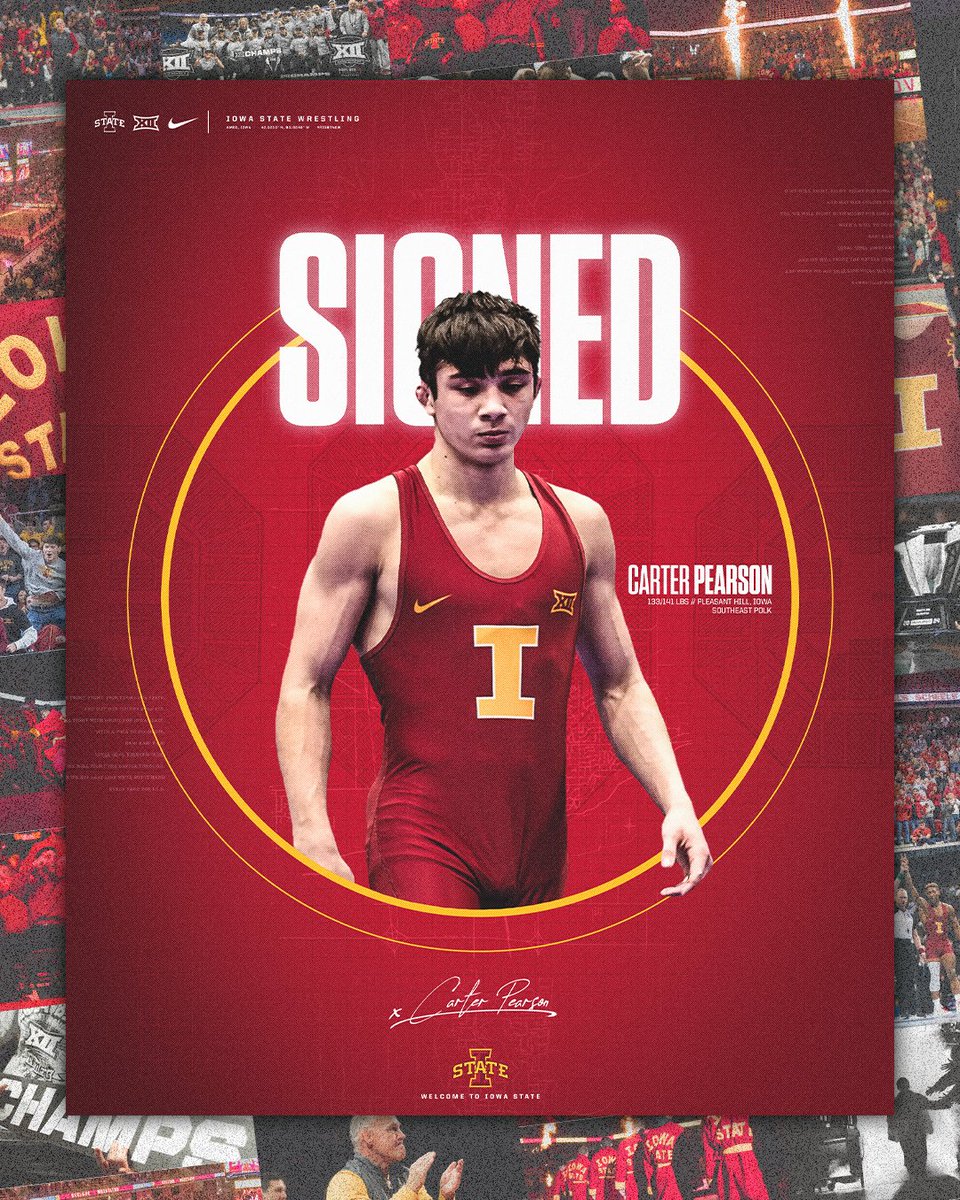 Iowa State Wrestling (@cyclonewr) on Twitter photo ✍️ Carter Pearson is a Cyclone!
- No. 113 recruit nationally by MatScouts
- 2024 Iowa Class 3A state champ (39-0)
- three-time state medalist
<a href="/CarterPearson01/">Carter Pearson</a>
🌪️🚨🌪️ ✍️ Carter Pearson is a Cyclone!
- No. 113 recruit nationally by MatScouts
- 2024 Iowa Class 3A state champ (39-0)
- three-time state medalist
<a href="/CarterPearson01/">Carter Pearson</a>
🌪️🚨🌪️