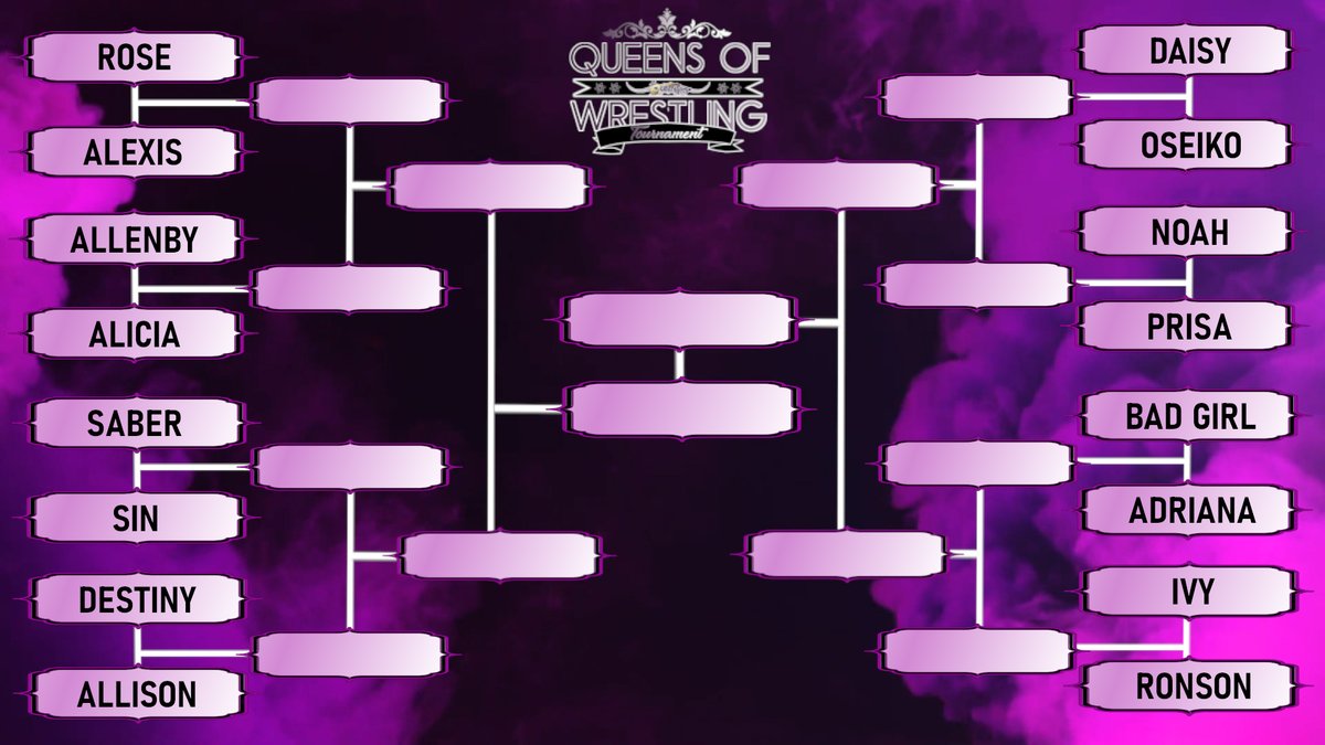 Here is the OFFICIAL bracket for the 2024 Queens of Wrestling Tournament! The opening round kicks off soon and remember that the semi-finals AND finals both take place at Elevation in a few weeks!

Stay tuned to the VWU YouTube channel where the tournament will air!