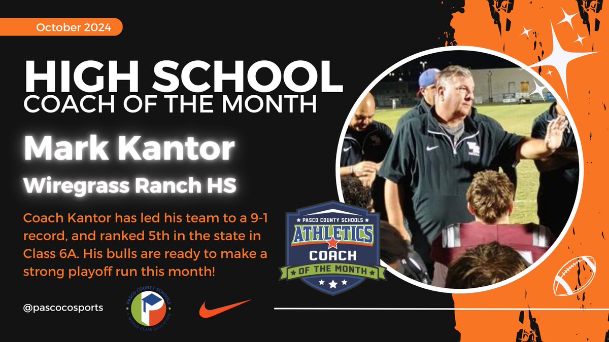 Pasco County Sports (@pascocosports) on Twitter photo Pasco County Sports
High School - October Coach of the Month!!!
Mark Kantor - Wiregrass Ranch High School🏈
<a href="/wiregrassRanchH/">Wiregrass Ranch High</a> <a href="/pascoschools/">Pasco County Schools</a> Pasco County Sports
High School - October Coach of the Month!!!
Mark Kantor - Wiregrass Ranch High School🏈
<a href="/wiregrassRanchH/">Wiregrass Ranch High</a> <a href="/pascoschools/">Pasco County Schools</a>