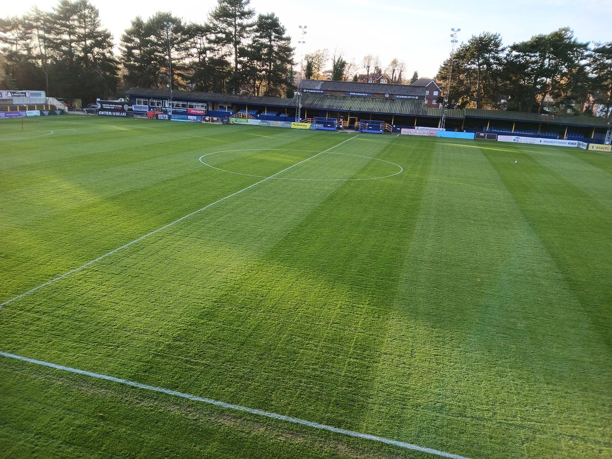 St Albans City fc Pitch cut and white lined for fa trophy Saturday.
Official passed as a Groundman, according to my boss.