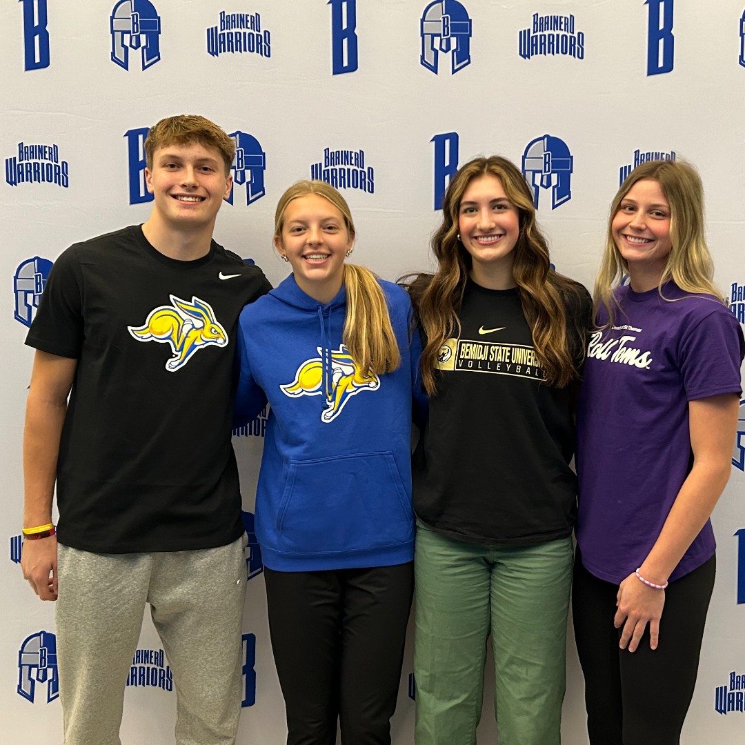 A big shoutout to our BHS Seniors who formally signed their athletic commitments today! 🎉
Ty Nelson, South Dakota State University, Track
Madi Miller, South Dakota State University, Track
Mya Tautges, St Thomas, Softball
Karley Dunham, Bemidji State Universirty, Volleyball