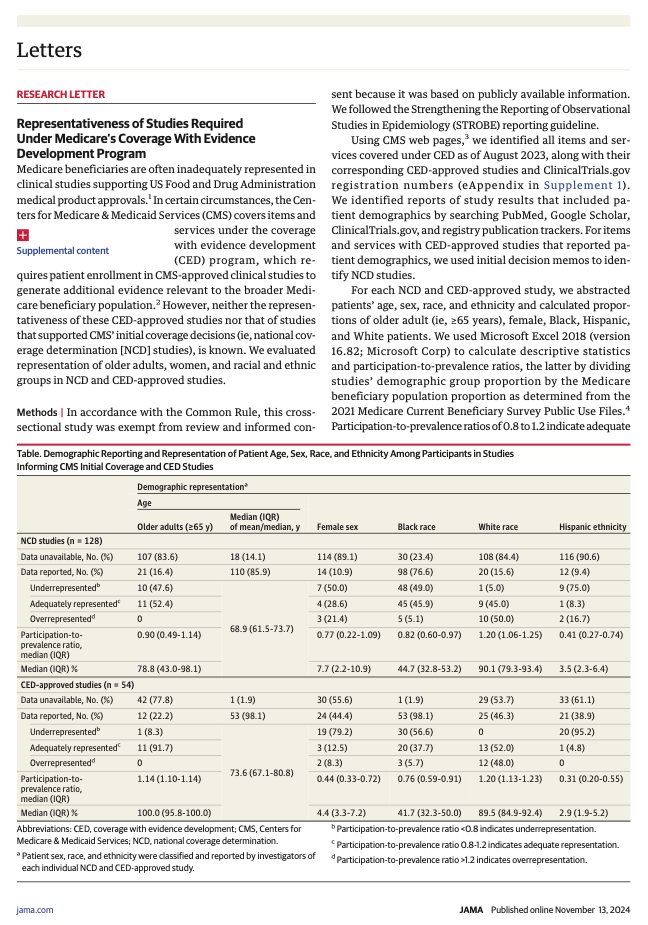 Yale CRRIT (@yale_crrit) on Twitter photo New Research in <a href="/JAMA_current/">JAMA</a>:
Looking through @CMSgov’s Coverage with Evidence Development (CED) program, <a href="/MaryamMooghali/">Maryam Mooghali, MD, MSc</a>, Sanket Dhruva, <a href="/jsross119/">Joseph Ross</a>, & <a href="/reshmagar/">Reshma Ramachandran</a> examine whether CED studies are representative of Medicare beneficiaries across age, sex, and race/ethnicity.
(1/5) New Research in <a href="/JAMA_current/">JAMA</a>:
Looking through @CMSgov’s Coverage with Evidence Development (CED) program, <a href="/MaryamMooghali/">Maryam Mooghali, MD, MSc</a>, Sanket Dhruva, <a href="/jsross119/">Joseph Ross</a>, & <a href="/reshmagar/">Reshma Ramachandran</a> examine whether CED studies are representative of Medicare beneficiaries across age, sex, and race/ethnicity.
(1/5)