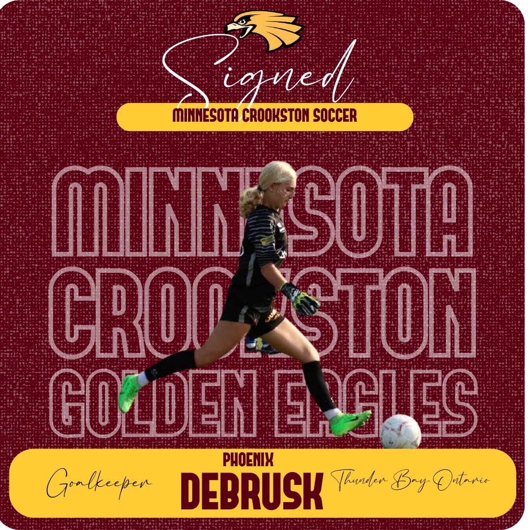Golden Eagle Sports (@umncrookstonath) on Twitter photo Welcome to Golden Eagle Nation Phoenix Debrusk (GK, Thunder Bay, Ontario/Westgate CVI). Debrusk continues a connection to Canada for the <a href="/UMNCrookstonSoc/">Golden Eagle Soccer</a> program. She played for the Thunder Bay Chill Soccer Club.
#WingsUp Welcome to Golden Eagle Nation Phoenix Debrusk (GK, Thunder Bay, Ontario/Westgate CVI). Debrusk continues a connection to Canada for the <a href="/UMNCrookstonSoc/">Golden Eagle Soccer</a> program. She played for the Thunder Bay Chill Soccer Club.
#WingsUp