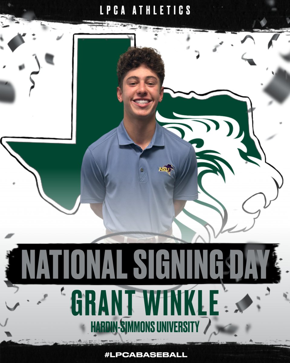 Congratulations to #LPCABaseball player Grant Winkle on signing his Letter of Intent to play baseball for Hardin-Simmons University!

Come out and help us celebrate Grant and all of our other #LPCAAthletics athletes on May 2, 2025, for our annual Day Of Champions celebration!