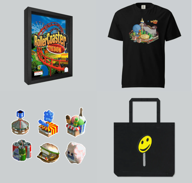 atari's tweet photo. 🎢 RollerCoaster Tycoon merch stall 1 is open!

Our collection is great for that RCT lover in your life. Here's a sneak peek. 😉

https://t.co/D35aY47U7X https://t.co/YKr9ylpGOl