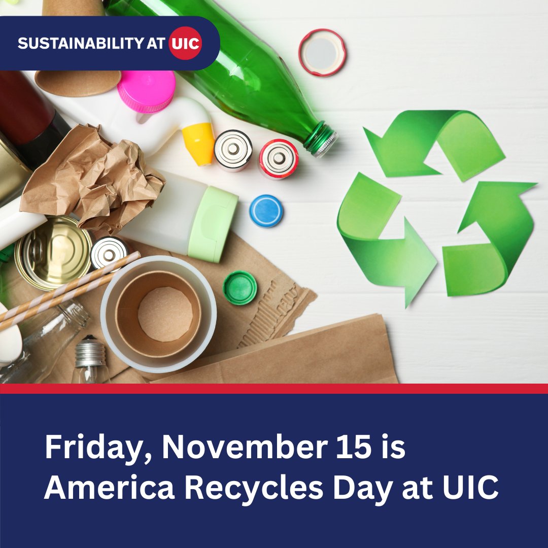 On November 15, visit UIC Sustainability’s green tables at Student Center East (11 a.m.–1 p.m.) or Student Center West (1:30 p.m.). 
 
Learn about recycling at UIC and bring items like batteries, writing utensils, plastic bags and personal electronics to recycle.