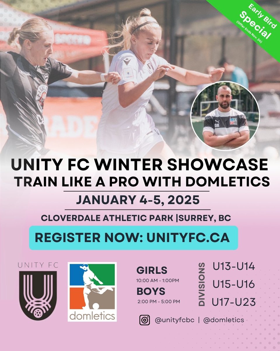 ⚽️ Ready to level up your game? 

🚀 Train like a pro w/ Dominic Reinold the coach behind the elite training methods that have developed players for the Bundesliga, UEFA Champions League, FIFA World Cup, &amp; other top European leagues!

Register Now. 

🔗 unityfc.ca/wintershowcase