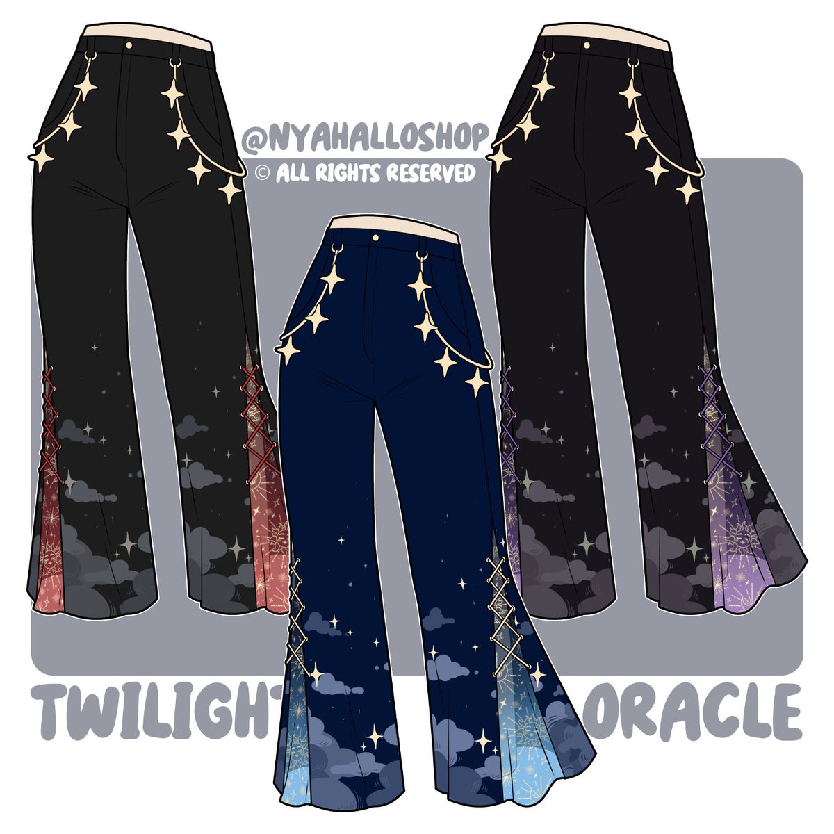 NyahalloShop's tweet photo. Twilight oracle pants ✨ Red, blue, or purple? https://t.co/ONtuHP1jMi
