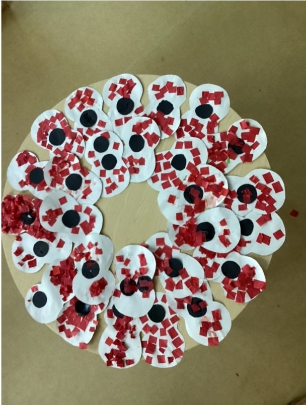 This week, Nursery have been learning about Remembrance Day and made their own poppies. They made them into their own wreath. 💙