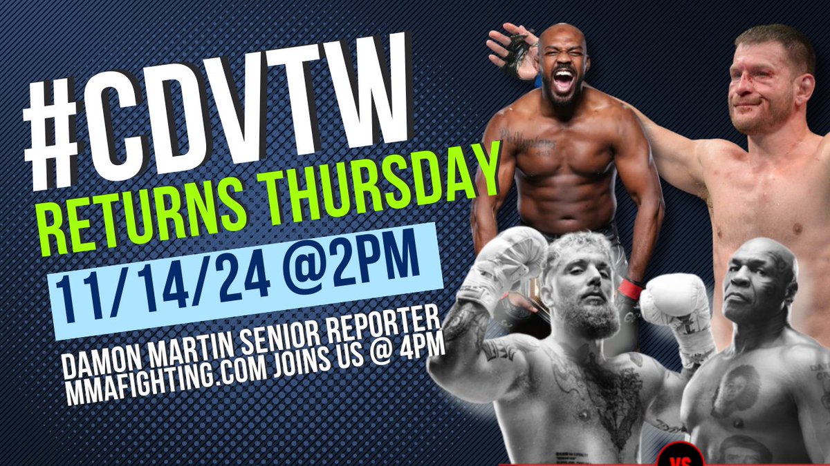 chaddukes's tweet photo. Really looking forward to #CDVTW. Got a great lineup including our buddy @DamonMartin from @MMAFighting to preview a solid weekend of fisticuffs. Hit the link & click the bell for a reminder when we summon the Nickel Sized Hail: https://t.co/svyfqZmwAH https://t.co/q8IGhabxOD