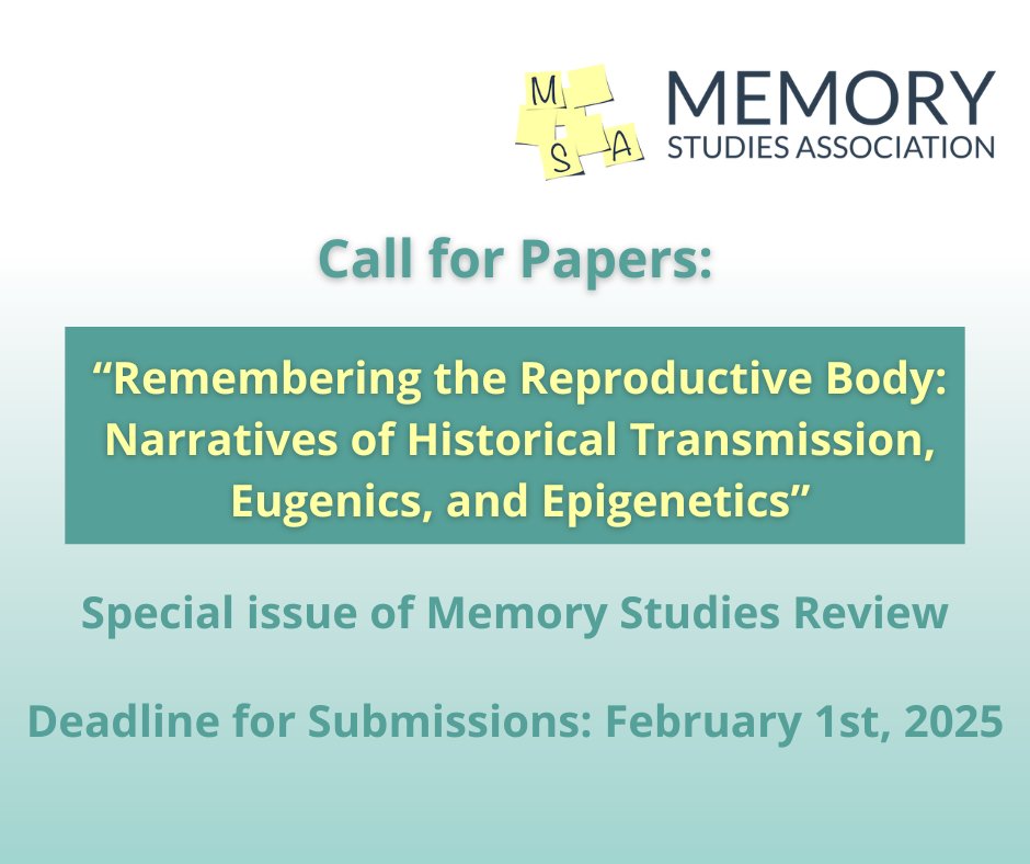 📢 #CfP 

Memory Studies Review seeks submissions for “Remembering the Reproductive Body,” edited by Alys Weinbaum &amp; Julia Wurr. Explore how the reproductive body impacts history, memory, &amp; identity.

🗓️ Abstracts Due Feb 1, 2025
🔗bit.ly/40KocMY

#MemoryStudies