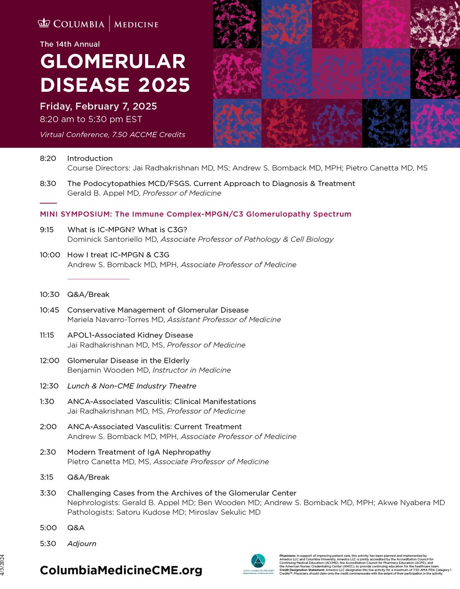 Reminder: Registration is open for the 14th Annual Glomerular Disease 2025 Conference on Friday, February 7th, 2025. Feel free to register for our virtual conference using the following link: eventleaf.com/Attendee/Atten…