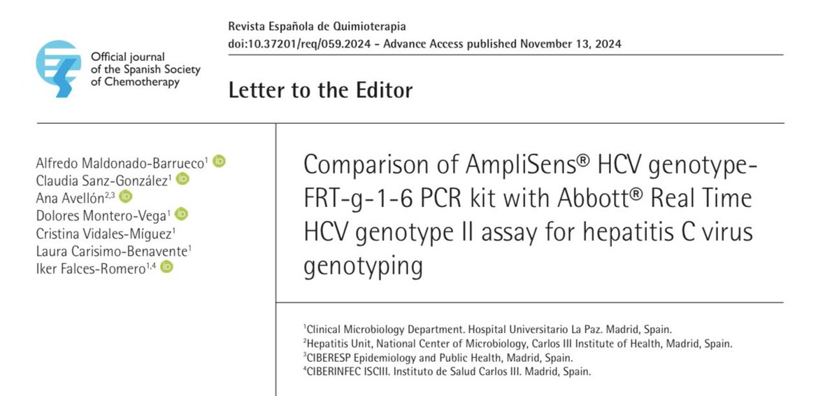 alfredomaldo's tweet photo. 🧬We have compared AmpliSens® HCV genotype-FRT-g-1-6 PCR kit with Abbott® Real Time HCV genotype II assay for hepatitis C virus genotyping | @IkerMicroJ @SEQspain | #epidemiology #HCV 

👉🏼 n=80 serum samples
👉🏼 Mixed and non-mixed HCV-genotypes
👉🏼 https://t.co/UXbJk79VLD https://t.co/9TbhRQxjbs