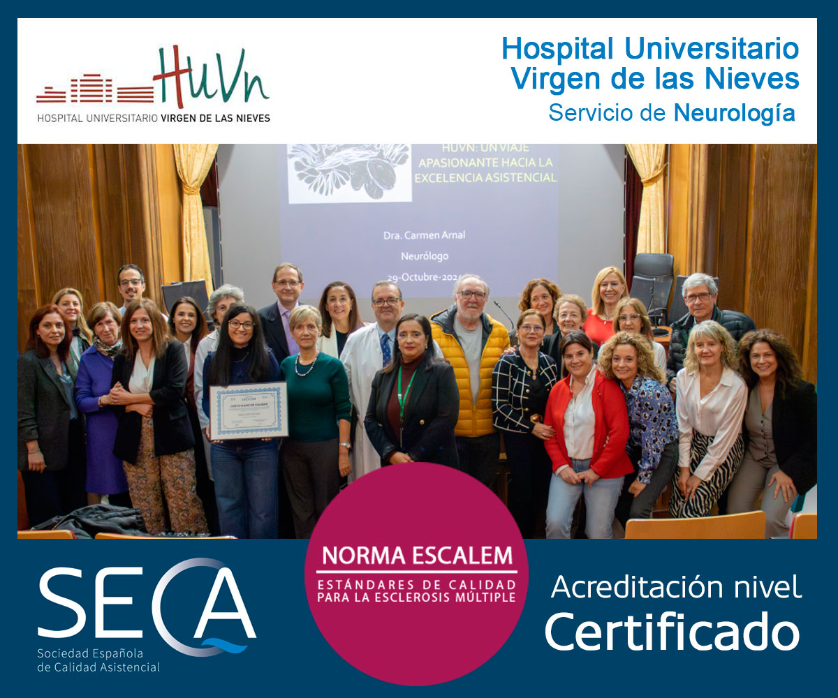 CalidadAsistenc's tweet photo. 🥇El @hospital_hvn @saludand, primer centro andaluz certificado por la SECA por la atención a pacientes con #esclerosis múltiple con la norma #ESCALEM
@NovartisSpain @SEDISA_NET @sefh_ @seneurologia
@sedenered @SEISeSalud @SENR_org @esclerosiseme
➡️https://t.co/3LQmfiwg8d https://t.co/X0j3MSEGSO