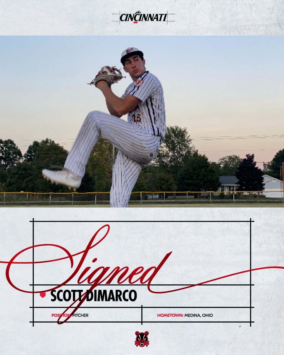 Cincinnati Baseball (@gobearcatsbase) on Twitter photo 𝙒𝙚𝙡𝙘𝙤𝙢𝙚 𝙩𝙤 𝘾𝙞𝙣𝙘𝙞𝙣𝙣𝙖𝙩𝙞‼️
⚫️️<a href="/ScottyD2552/">Scott DiMarco</a>
🔴 Pitcher
⚫️️Medina, Ohio/Medina Buckeye
#Bearcats | #NSD ✍️ 𝙒𝙚𝙡𝙘𝙤𝙢𝙚 𝙩𝙤 𝘾𝙞𝙣𝙘𝙞𝙣𝙣𝙖𝙩𝙞‼️
⚫️️<a href="/ScottyD2552/">Scott DiMarco</a>
🔴 Pitcher
⚫️️Medina, Ohio/Medina Buckeye
#Bearcats | #NSD ✍️