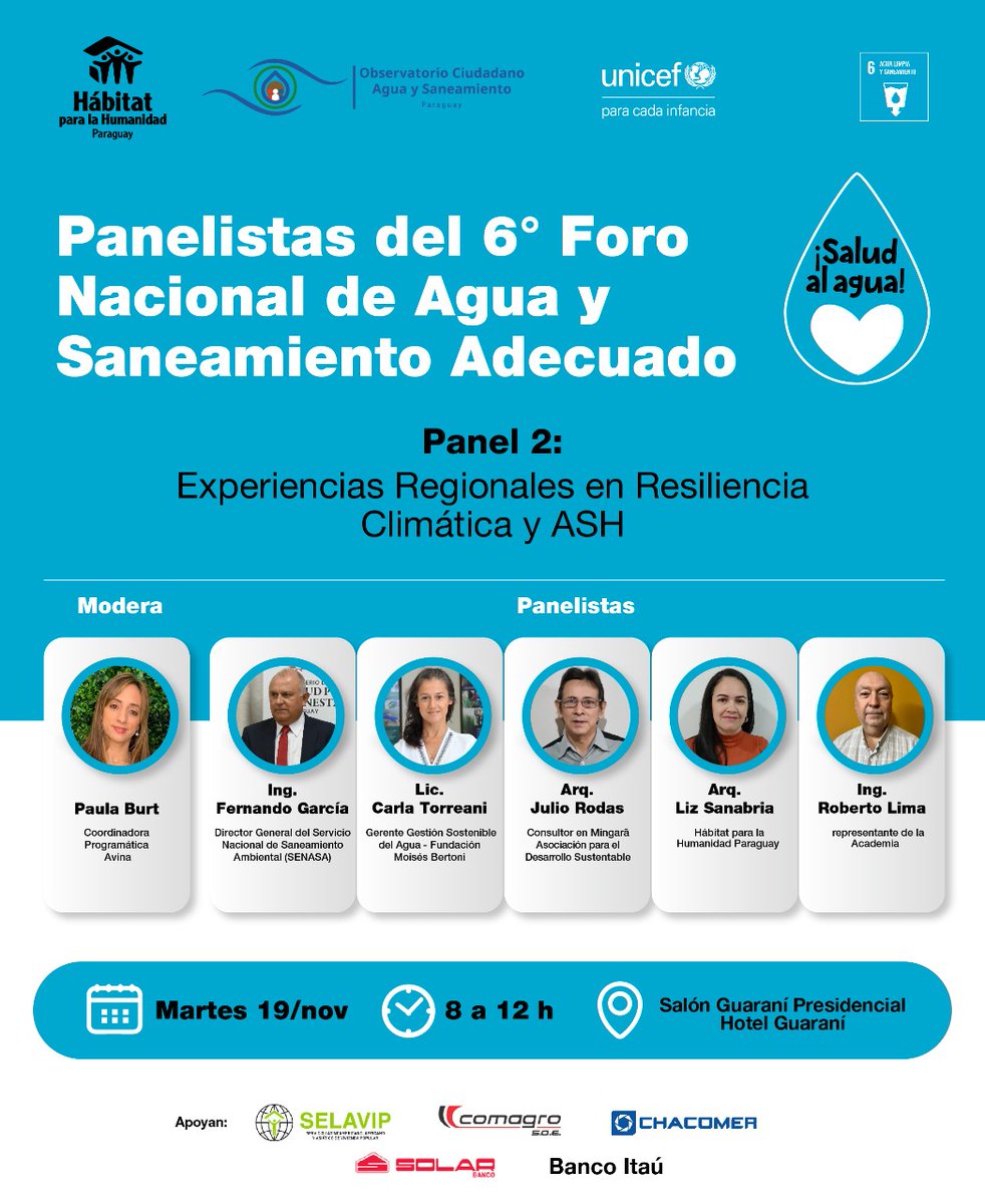 OCash_PY's tweet photo. #𝐂𝐎𝐍𝐎𝐂𝐄🙌🏼 𝐚 𝐥𝐨𝐬 𝐩𝐚𝐧𝐞𝐥𝐢𝐬𝐭𝐚𝐬 𝐝𝐞𝐥 𝟔° 𝐅𝐨𝐫𝐨 𝐍𝐚𝐜𝐢𝐨𝐧𝐚𝐥 𝐝𝐞 𝐀𝐠𝐮𝐚 𝐲 𝐒𝐚𝐧𝐞𝐚𝐦𝐢𝐞𝐧𝐭𝐨 𝐀𝐝𝐞𝐜𝐮𝐚𝐝𝐨💦

𝐏𝐚𝐧𝐞𝐥 𝟐 : 𝐄𝐱𝐩𝐞𝐫𝐢𝐞𝐧𝐜𝐢𝐚𝐬 𝐑𝐞𝐠𝐢𝐨𝐧𝐚𝐥𝐞𝐬 𝐞𝐧 𝐑𝐞𝐬𝐢𝐥𝐢𝐞𝐧𝐜𝐢𝐚 𝐂𝐥𝐢𝐦𝐚́𝐭𝐢𝐜𝐚 𝐲 𝐀𝐒𝐇 https://t.co/506Dp7vhip