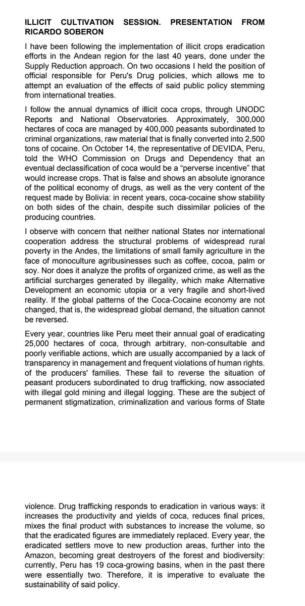 .#coca
Statement by <a href="/RicardoSoberonG/">Ricardo Soberón Garrido</a> about coca declasification process. Today in the <a href="/CND_tweets/">UN Commission on Narcotic Drugs</a> in behalf of <a href="/theVNGOC/">Vienna NGO Committee</a> and the Peruvian coca growers.