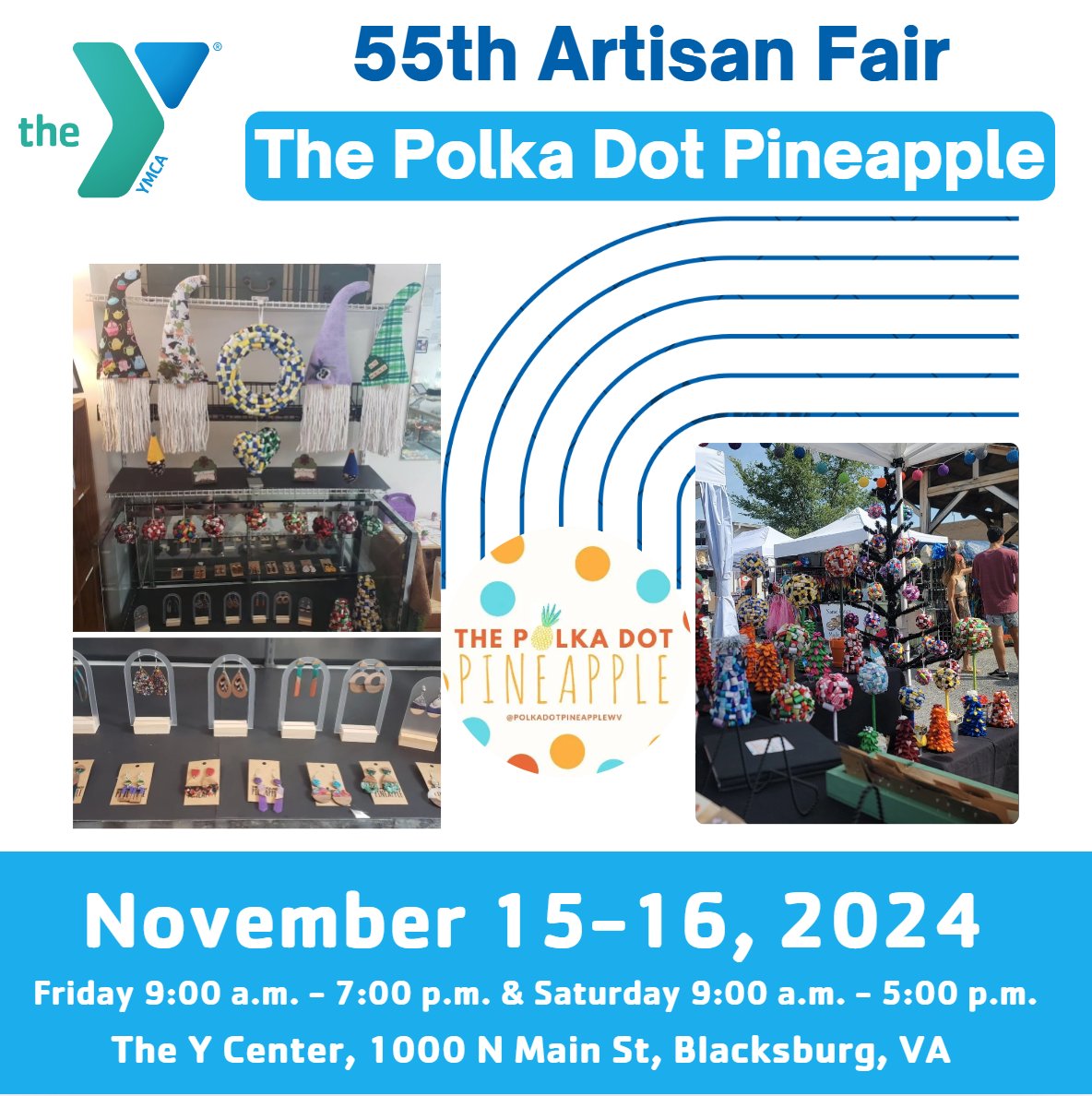 vtymca's tweet image. Meet Your Vendors!
The Polka Dot Pineapple from South Charleston, WV, is joining the YMCA&apos;s 55th Artisan Fair! Find adorable toys, ribbon ornaments, topiaries, wreaths, and gnome wall hangings—perfect for the holiday season!

🗓️ Nov 15-16
📍 YMCA Thrift
#YMCAArtisanFair