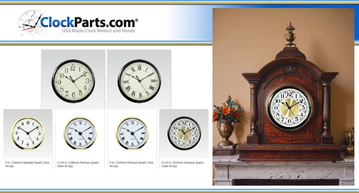 ClockPartsCom's tweet image. Discover our versatile 4-inch clock fit-ups, complete with everything you need for a finished clock! Available from 4 to 8.5 inches, these come in three styles: economy, standard, and premium. Find the perfect fit for your project! #ClockBuilding clockparts.com/4-inch-larger/