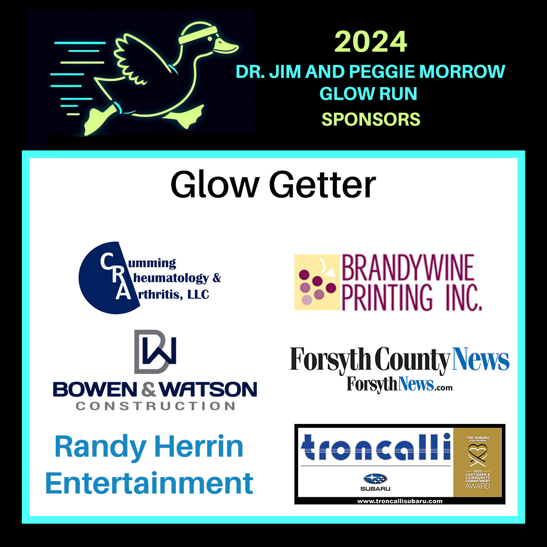 THANK YOU to the GLOW GETTER sponsors of the 2024 Dr. Jim and Peggie Morrow Glow Run for Educators!
