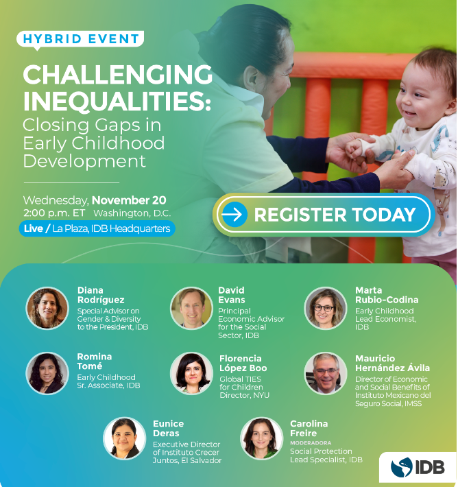 🌍 World Children's Day Webinar! 🌍
"Challenging Inequalities: Closing Gaps in Early Childhood Development," Join our very own <a href="/florlopezboo/">Florencia Lopez Boo</a>  who will be offering her unique insights into the challenges and opportunities of early childhood development. lnkd.in/erY9Bs3f