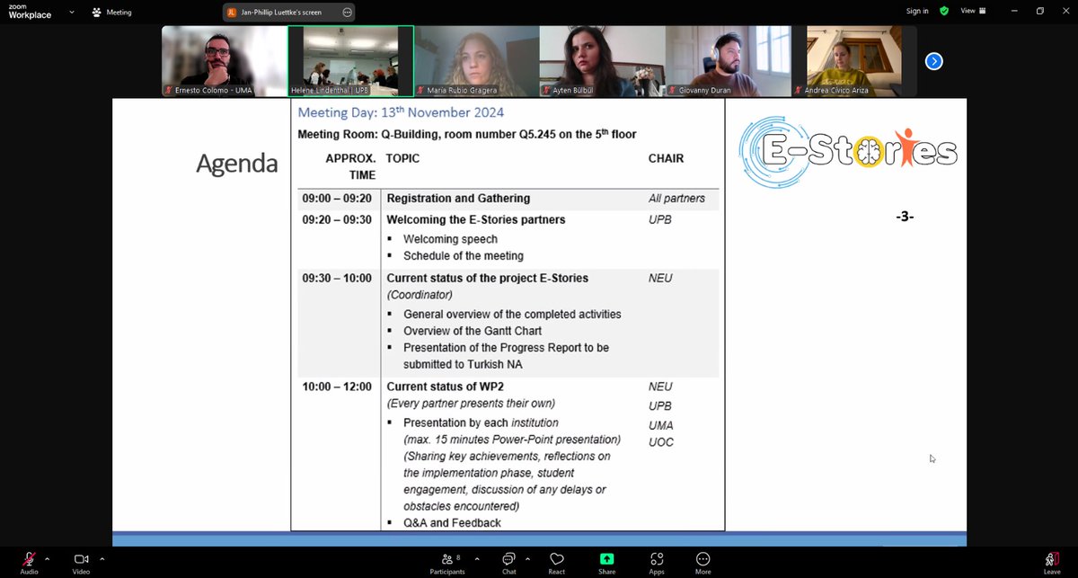 Miembros de <a href="/InnoEducaUMA/">InnoEduca</a> hemos atendido hoy virtualmente en representación de <a href="/InfoUMA/">Universidad de Málaga</a>  la 2 TM del proyecto Erasmus+ E-Stories (Digital Storytelling in Supporting Immigrant UniversityStudents’ Language and Technology Use Skills) celebrada en la <a href="/unipb/">Universität Paderborn</a>