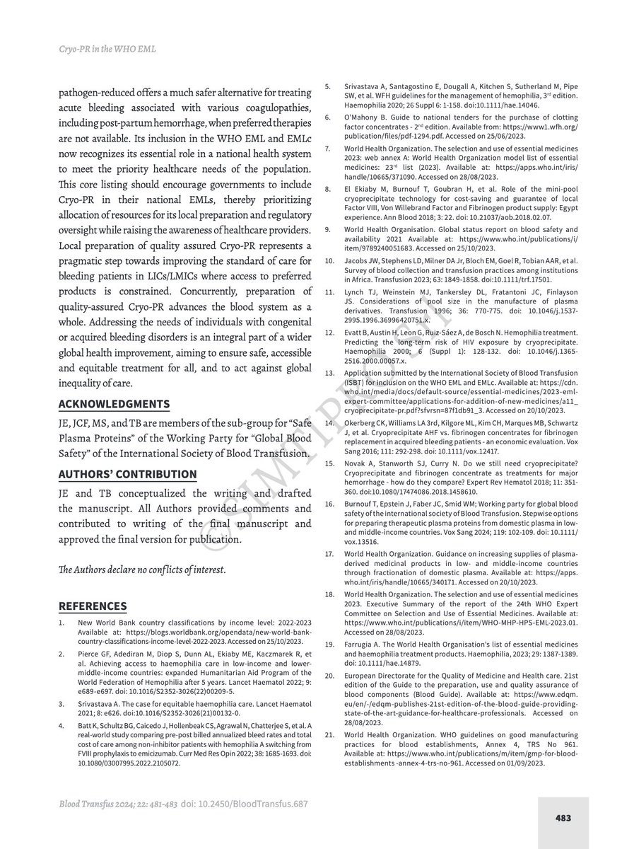 I strongly disagree with this commentary in the journal Blood Transfusion. The authors try to justify the decision of the <a href="/WHO/">World Health Organization (WHO)</a> to have cryoprecipitate and pathogen reduced cryoprecipitate (rather than FVIII concentrate) for the treatment of #hemophilia in the list of essential