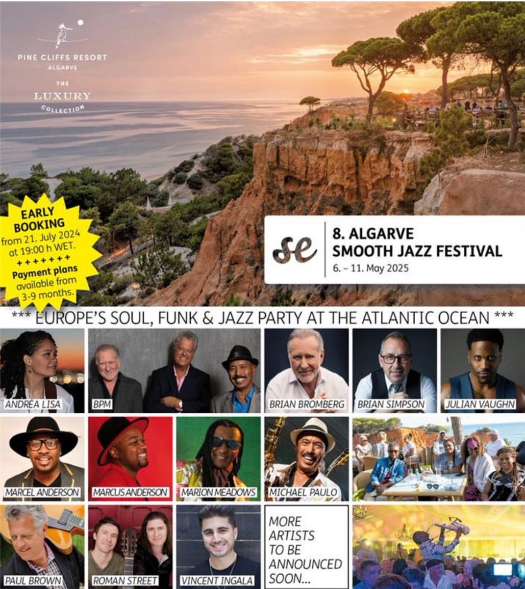 Wonderful cliffs 🌅, luxurious resort (Pine Cliffs, a Luxury Collection Resort &amp; Spa, Algarve), fascinating excursions 😍 - and of course: fantastic, internationally acclaimed smooth jazz artists. ​🎷​🎹​ Are you ready for an unforgettable travel experience with live music in a