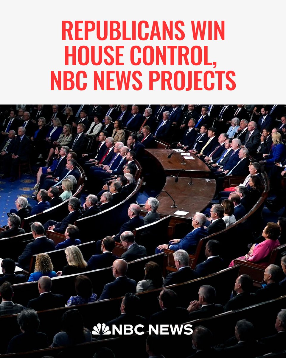 BREAKING: Republicans keep control of the House of Representatives, NBC News projects, handing President-elect Trump's party full control of Congress and the White House. 

nbcnews.app.link/WewGzgiYuOb