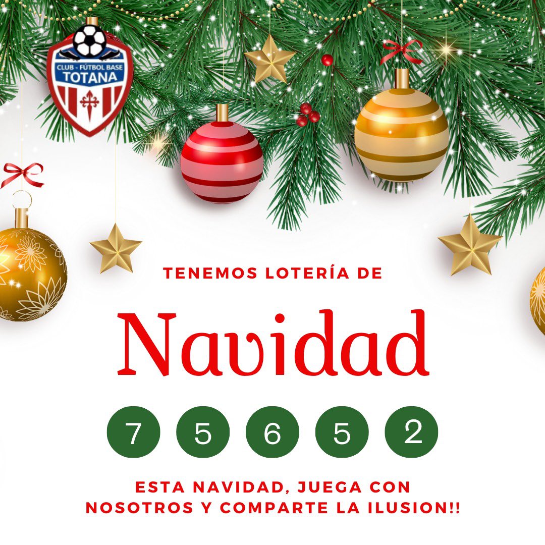 ❞¡𝙀𝙨𝙩𝙖 𝙉𝙖𝙫𝙞𝙙𝙖𝙙, 𝙟𝙪𝙚𝙜𝙖 𝙘𝙤𝙣 𝙣𝙤𝙨𝙤𝙩𝙧𝙤𝙨 𝙮 𝙘𝙤𝙢𝙥𝙖𝙧𝙩𝙚 𝙡𝙖 𝙞𝙡𝙪𝙨𝙞𝙤́𝙣❗ 💫
Compra tu décimo del  C F Base Totana. 
Puedes conseguirlo en nuestras oficinas o contactándonos directamente.