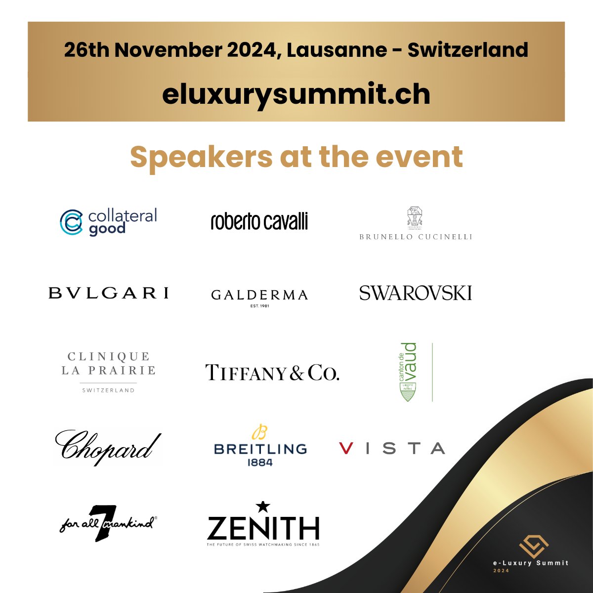 Dagora_official's tweet photo. The 𝐞-𝐋𝐮𝐱𝐮𝐫𝐲 𝐒𝐮𝐦𝐦𝐢𝐭 𝟐𝟎𝟐𝟒, taking place on November 26 in Lausanne .Don’t miss this unique opportunity to elevate your brand and expand your vision: https://t.co/8ORU4T4ARo

#eLuxurySummit #eLuxury2024 #Fashion #Design #Lifestyle #Innovation #Technology https://t.co/TmXwetuDu5