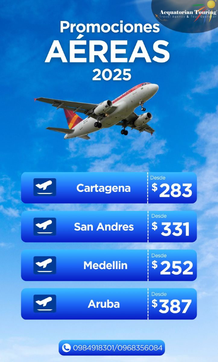 aqtecuador's tweet photo. ✈️¡ELIGE TU DESTINO!✈️

🤩Ya no hay excusa para solo verlo ¡VÍVELO!🤩
 PROMOCIONES AÉREAS 2025

#Turismo #aequatouriantouring #promocionesaereas2025 #travelagency https://t.co/ErODaMxLGs