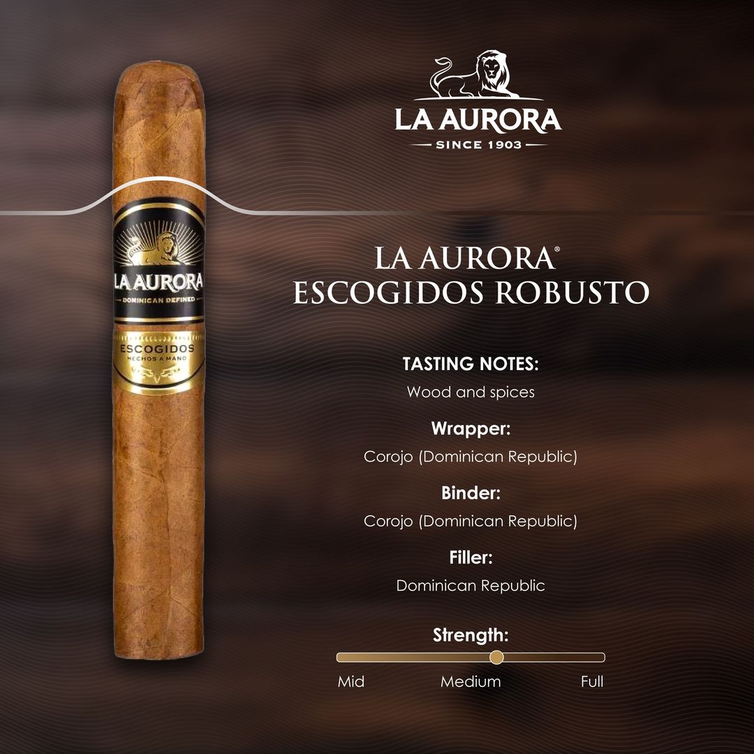 La Aurora Escogidos Robusto is a favorite among aficionados for its exceptional complexity and character. With a mature wrapper and selected leaves, it offers rich notes of coffee, chocolate and a touch of spice. Its perfect balance and smoothness make every puff a pleasure .💨