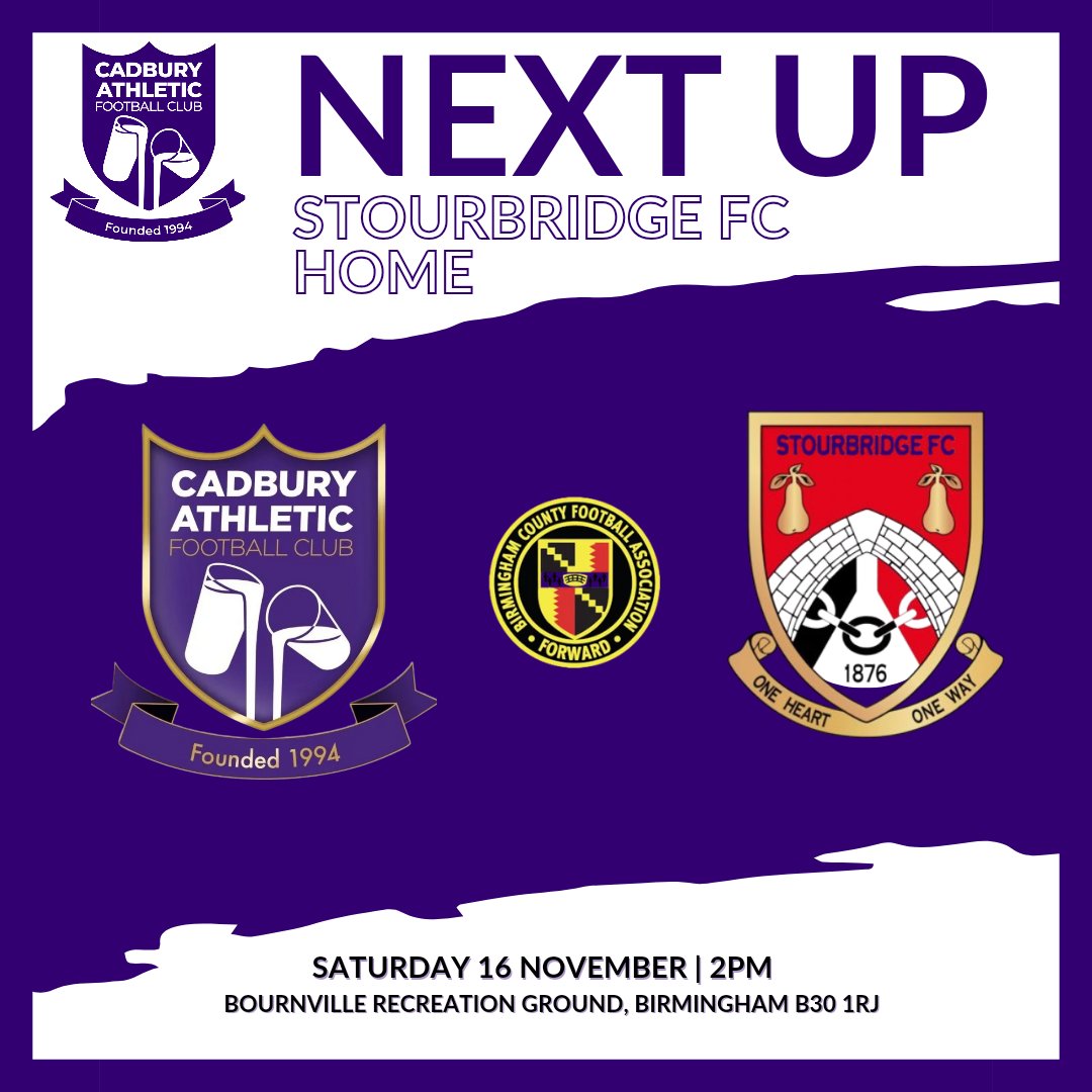 CadburyAthFC's tweet photo. NEXT UP π
Cup action at the REC this weekend when we welcome @StourbridgeFC West Midlands Regional side in the @BirminghamFA Saturday Vase
π 2PM KO
ποΈ Β£5 Adults, Β£3 Con, U16s FREE
Up the Chocolate Men π« π£ βͺ https://t.co/A99erAd9rN