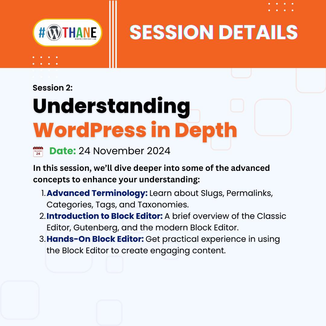 WordPressThane's tweet photo. ✨ Join Us for a Free Online Session on November 17th! ✨ We've revamped the flow to cater specifically to our diverse audience. Don't miss out on this exciting opportunity!
https://t.co/Nb4wLOgvVu https://t.co/S5DBgQhvyr