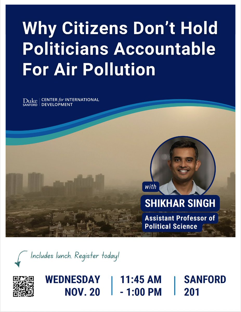 Shikhar Singh (@shikhar_46) on Twitter photo Excited to share findings from <a href="/tariqthachil/">Tariq Thachil</a> and my citizens survey on air pollution with colleagues <a href="/DukeDCID/">Duke Center for International Development</a>. Excited to share findings from <a href="/tariqthachil/">Tariq Thachil</a> and my citizens survey on air pollution with colleagues <a href="/DukeDCID/">Duke Center for International Development</a>.
