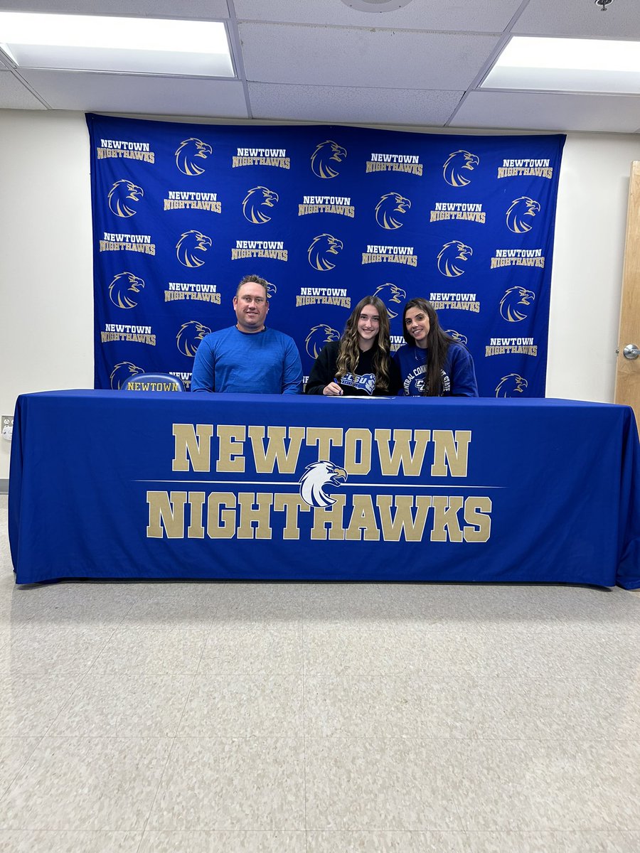 Congratulations to Sr. Madison Thoesen who signed her NLI this afternoon to continue her academic and athletic career at CCSU! Congrats mads!! 💙<a href="/nhsathletics/">NHS Athletics</a>