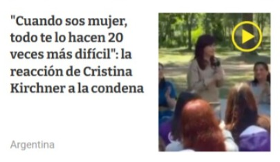 jjnorbis's tweet photo. Cristina Kirchner dice que no la condenaron por corrupta sino por ser mujer https://t.co/sKsyZUVzqE