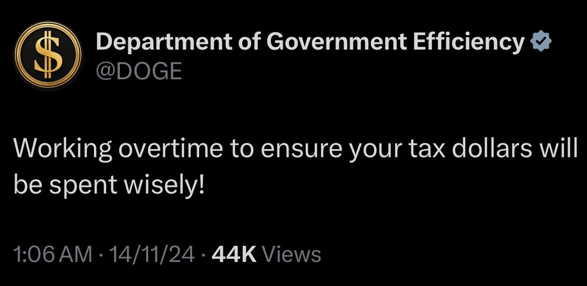 cb_doge's tweet photo. That's probably Elon Musk posting from DOGE's account 🫡🇺🇸 https://t.co/7JS6Aey3TB